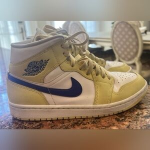 Air Jordan 1 Nike Sneakers Women's 7.5 Lemon Wash Lapis Mid Athletic Sporty